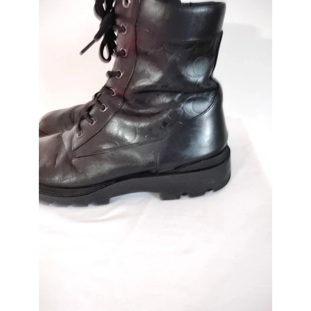 Coach Citysole Tactical Black Leather Lace Up Side Zip Combat Boot Men 11.5D EUC